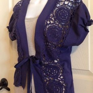 Anthropologie One September Purple Crochet Shrug S